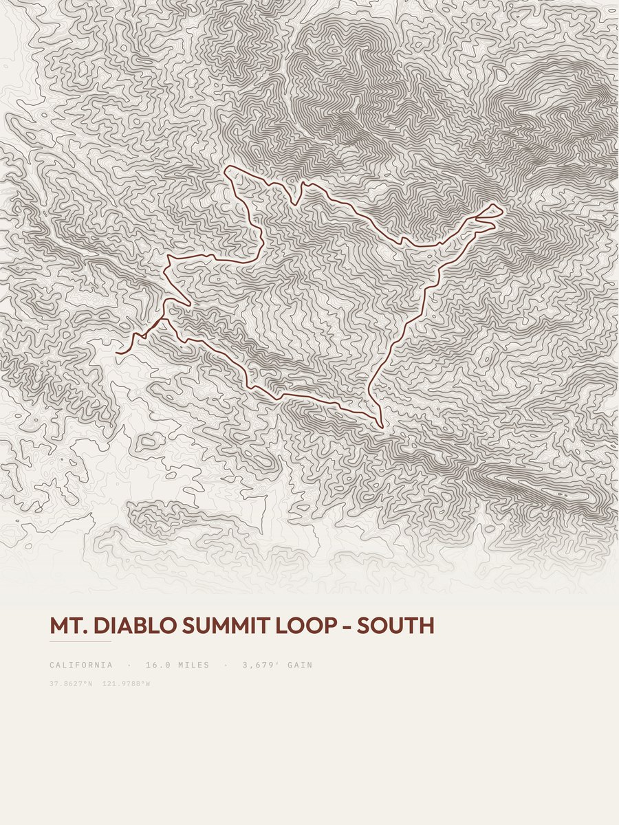 Mount Diablo Summit Loop - South Topographic print