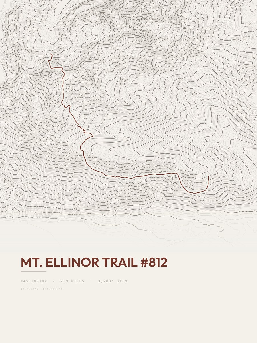 Mount Ellinor Trail topographic trail print