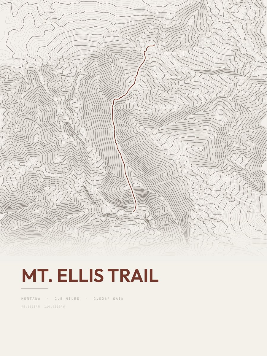 Mount Ellis Trail topographic trail print