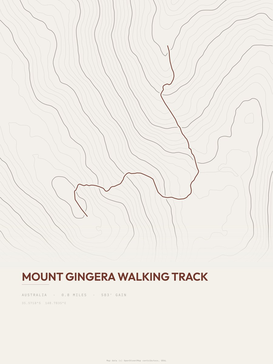 Mount Gingera Walking Track Topographic print