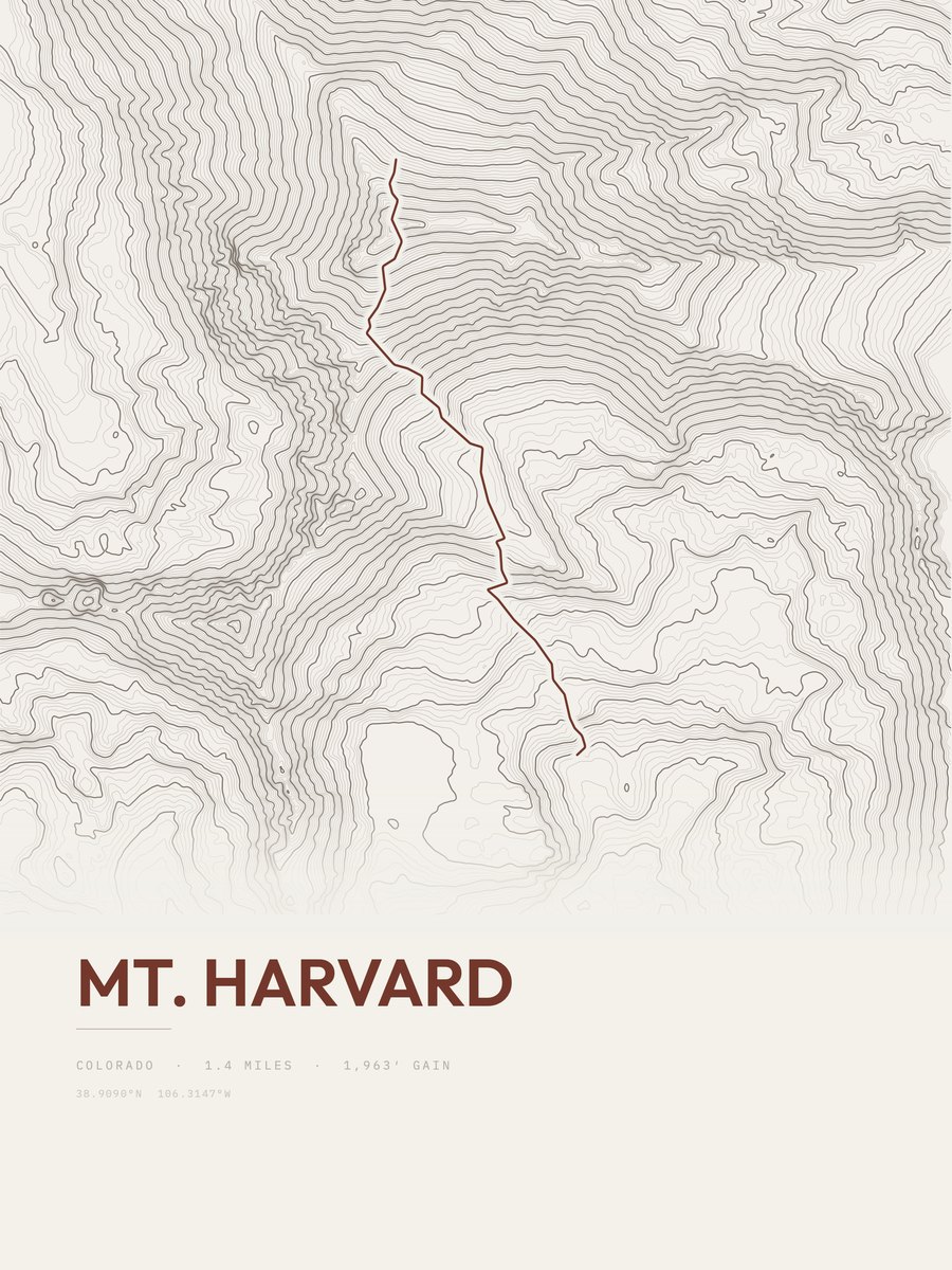 Mount Harvard topographic trail print