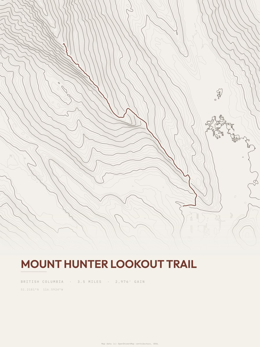 Mount Hunter Lookout Trail topographic trail print