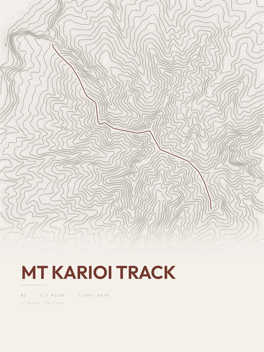 Mount Karioi Track topographic trail print