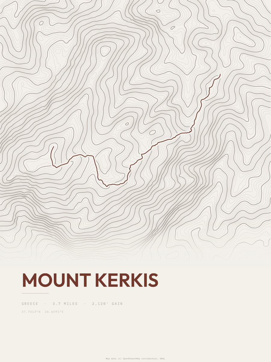 Mount Kerkis topographic trail print