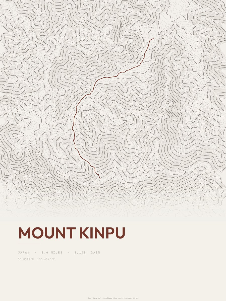 Mount Kinpu topographic trail print