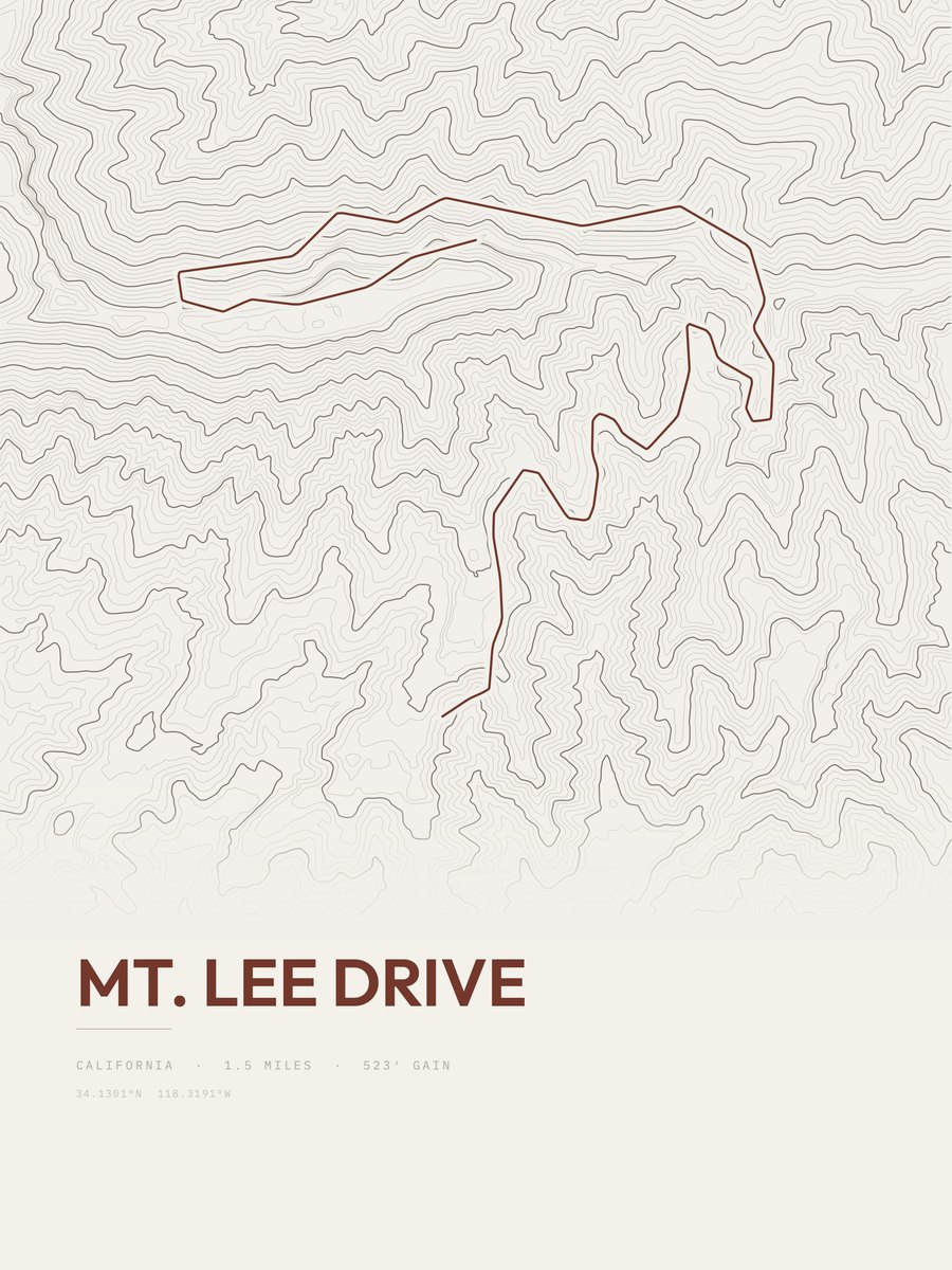 Mount Lee Drive topographic trail print