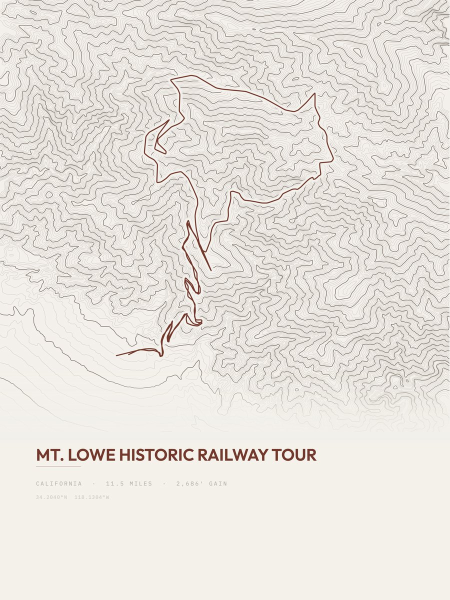 Mount Lowe Historic Railway Tour topographic trail print