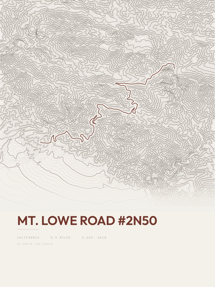 Mount Lowe Road topographic trail print