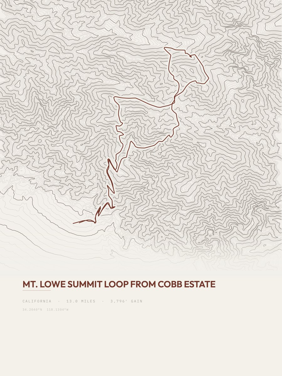 Mount Lowe Summit Loop topographic trail print