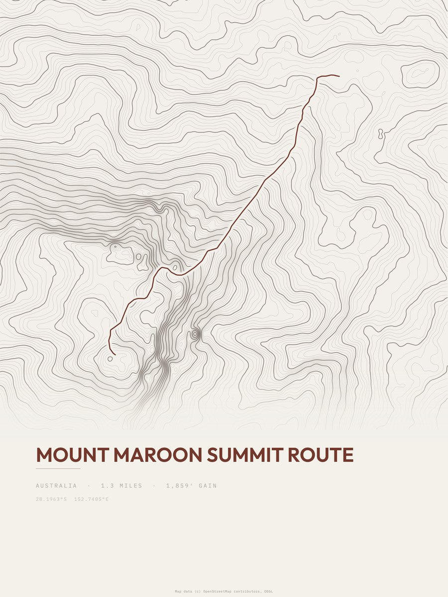 Mount Maroon Summit Route topographic trail print