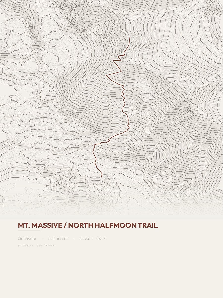 Mount Massive topographic trail print