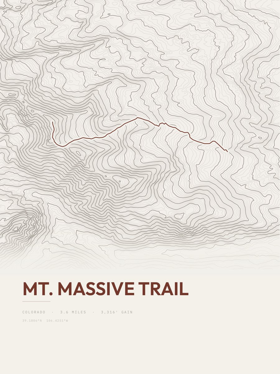 Mount Massive Trail topographic trail print