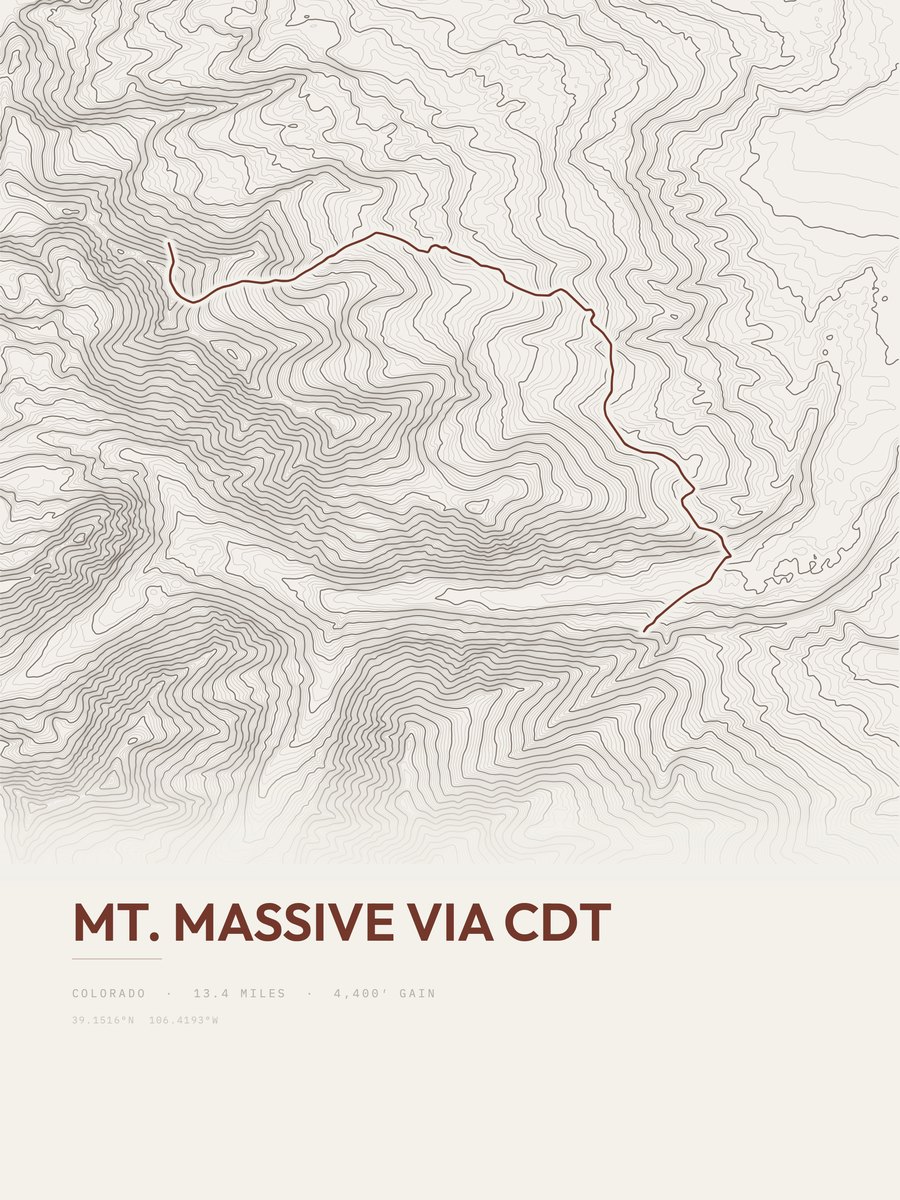 Mount Massive topographic trail print
