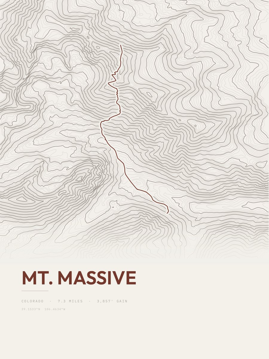 Mount Massive topographic trail print