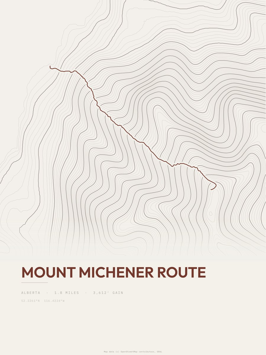 Mount Michener Route topographic trail print