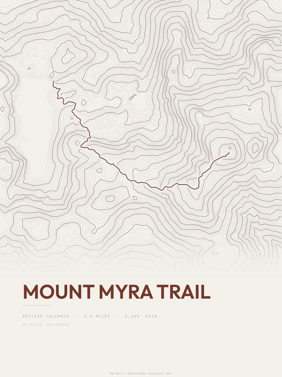 Mount Myra Trail topographic trail print