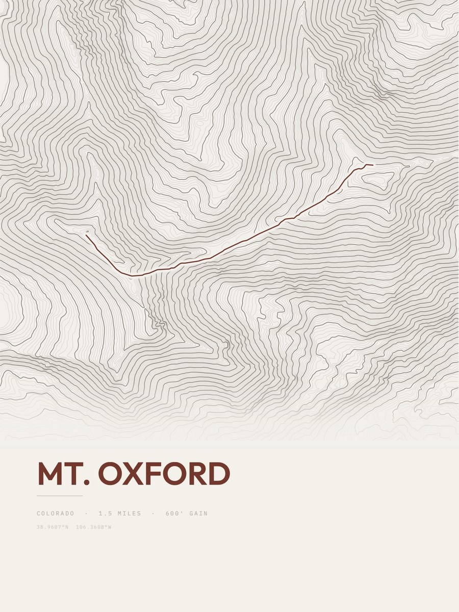 Mount Oxford topographic trail print