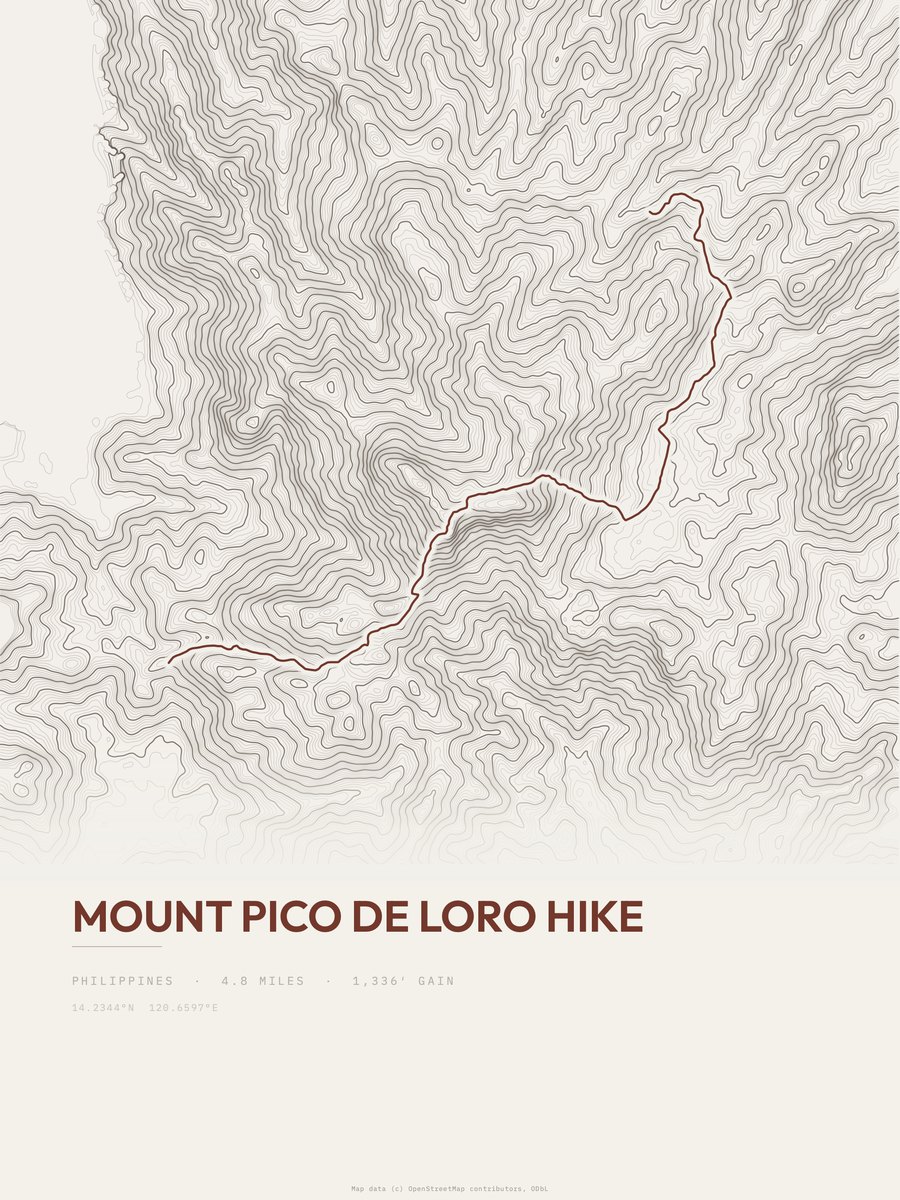 Mount Pico de Loro Hike Topographic print