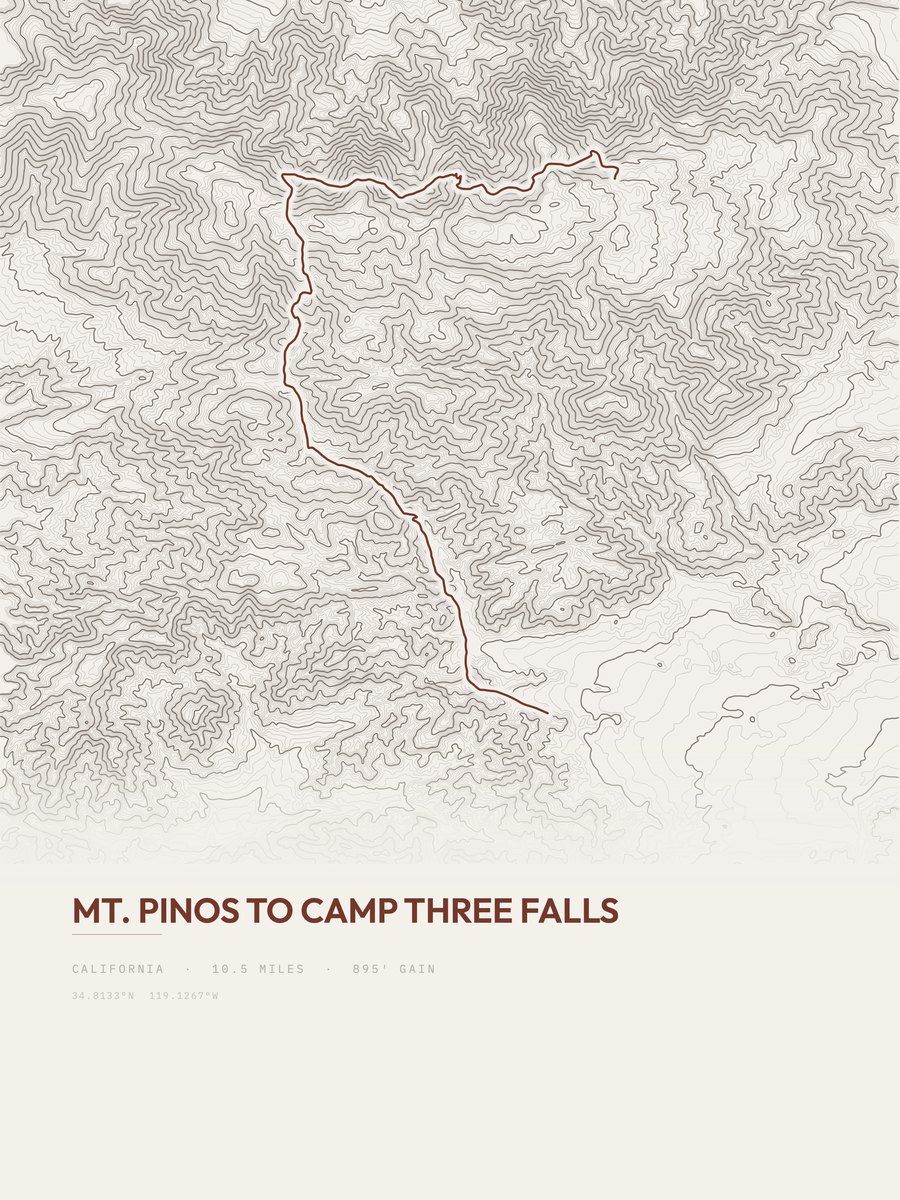 Mount Pinos to Camp Three Falls Topographic print