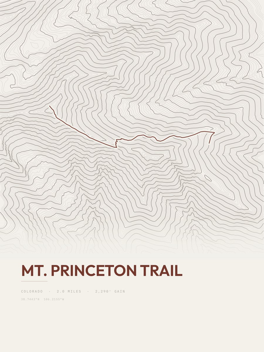 Mount Princeton Trail topographic trail print