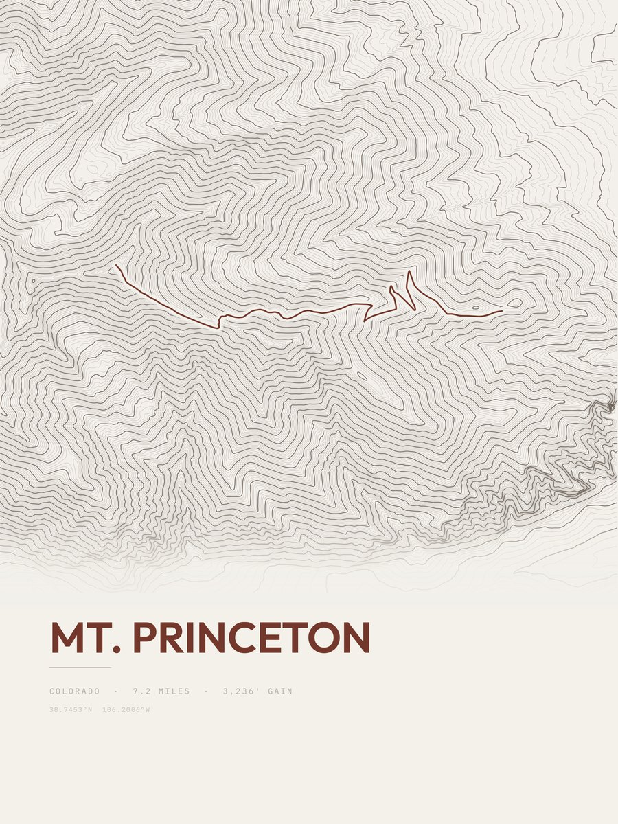 Mount Princeton topographic trail print