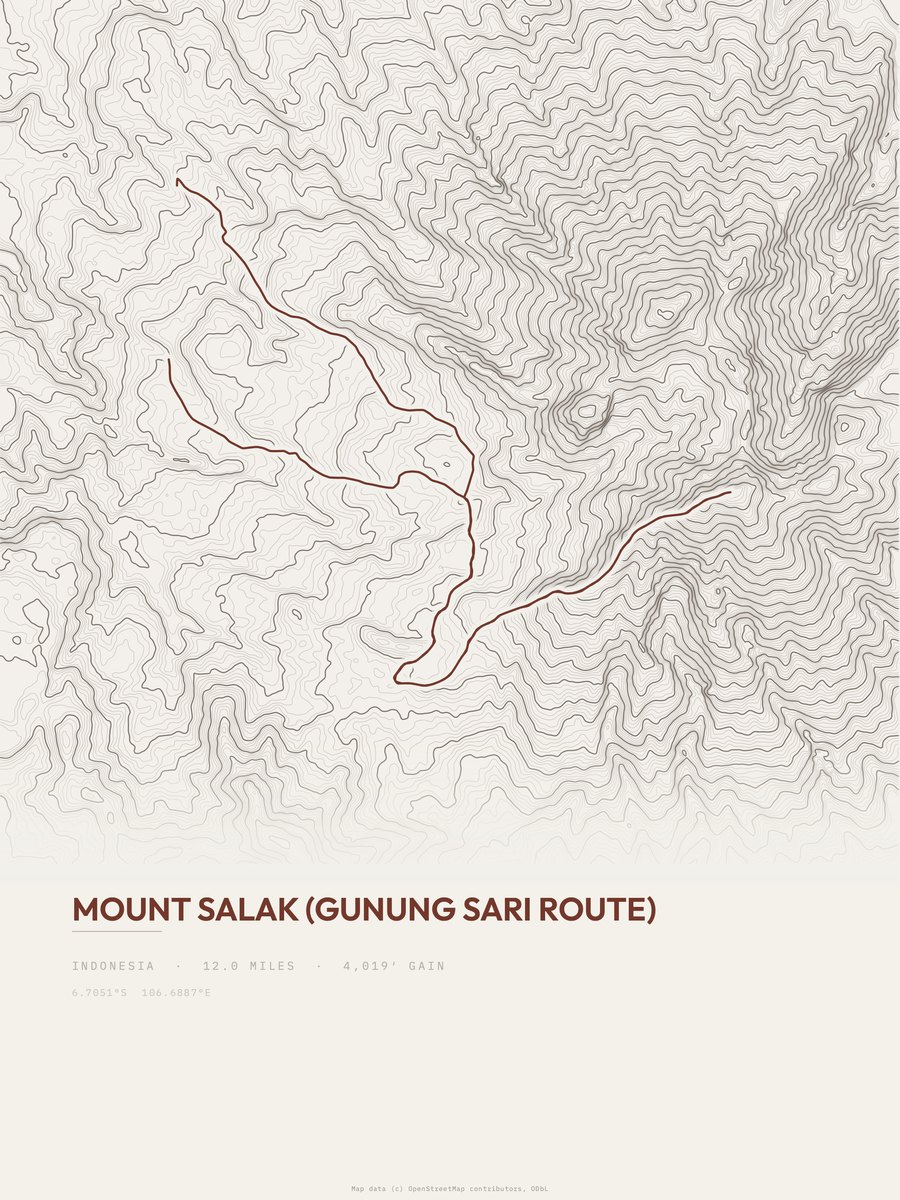 Mount Salak (Gunung Sari Route) topographic trail print