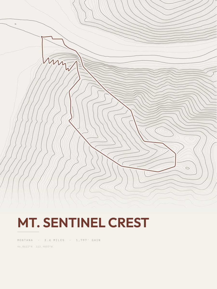 Mount Sentinel Crest Topographic print