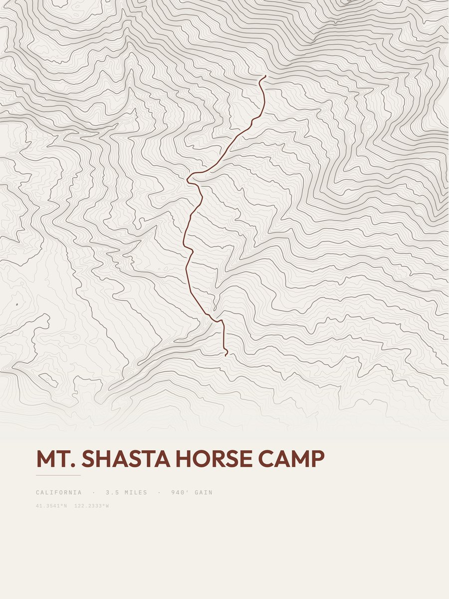 Mount Shasta Horse Camp topographic trail print