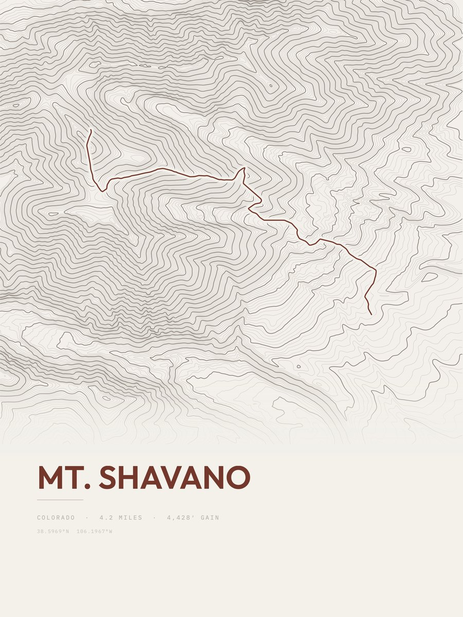 Mount Shavano topographic trail print