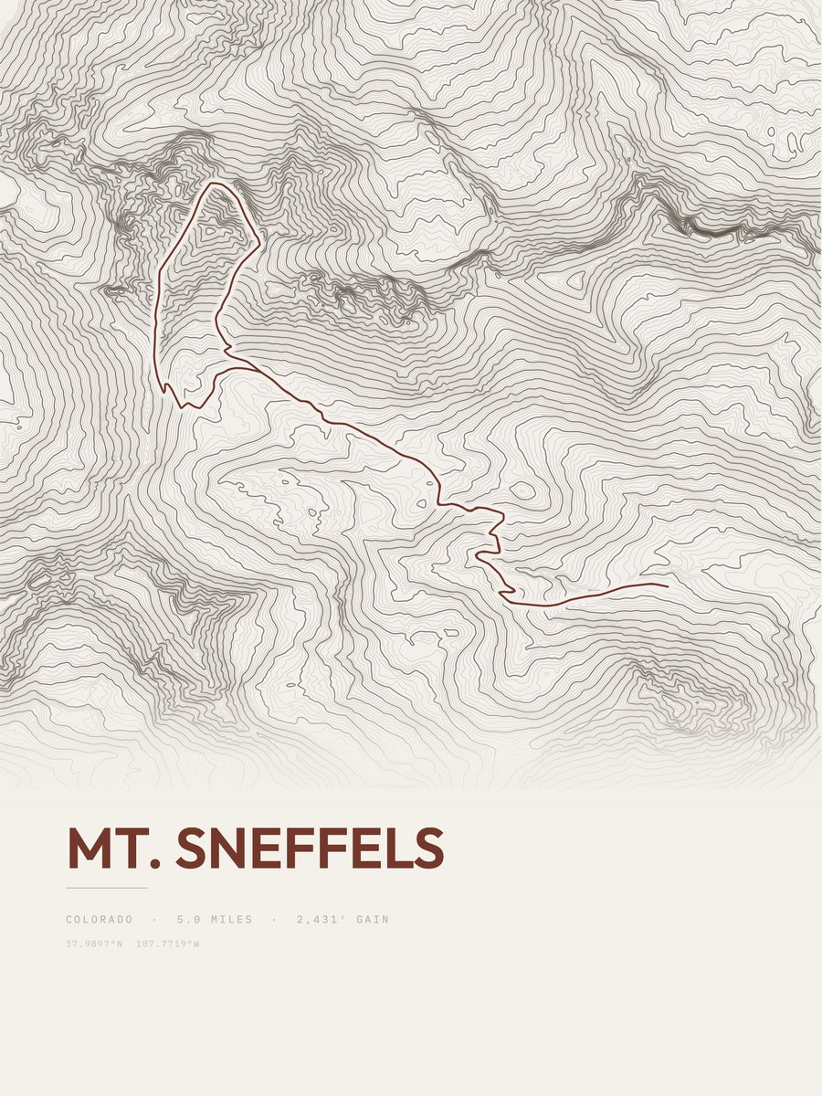 Mount Sneffels topographic trail print