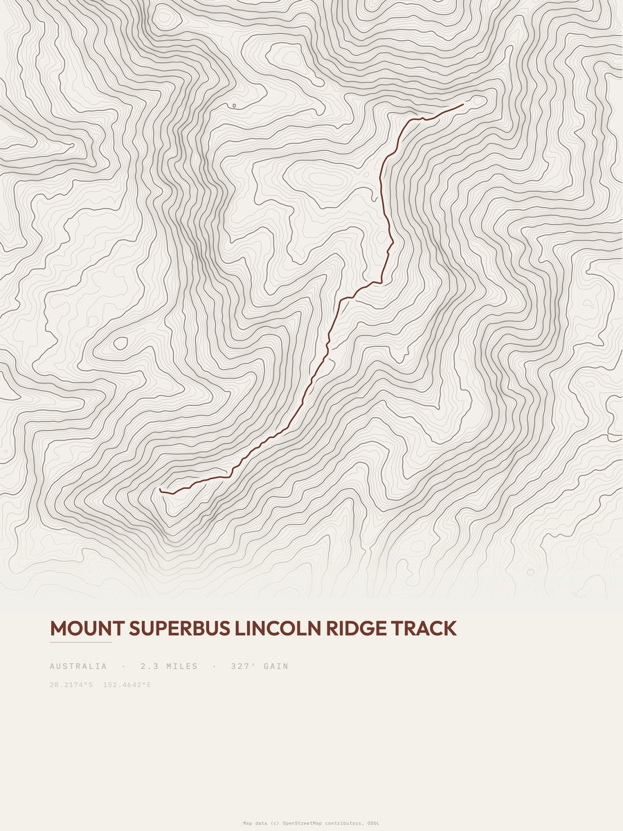 Mount Superbus topographic trail print