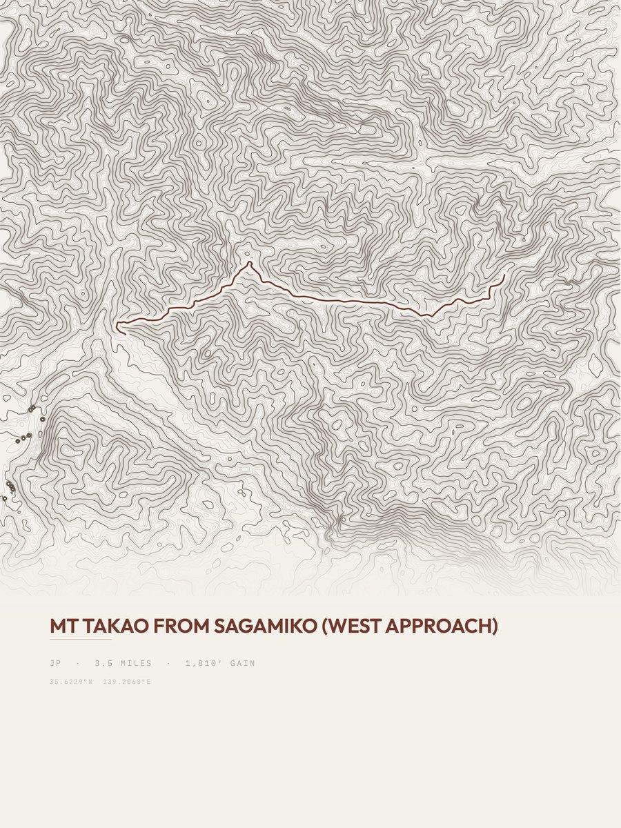 Mount Takao topographic trail print
