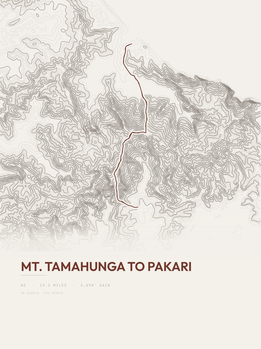 Mount Tamahunga to Pakari topographic trail print