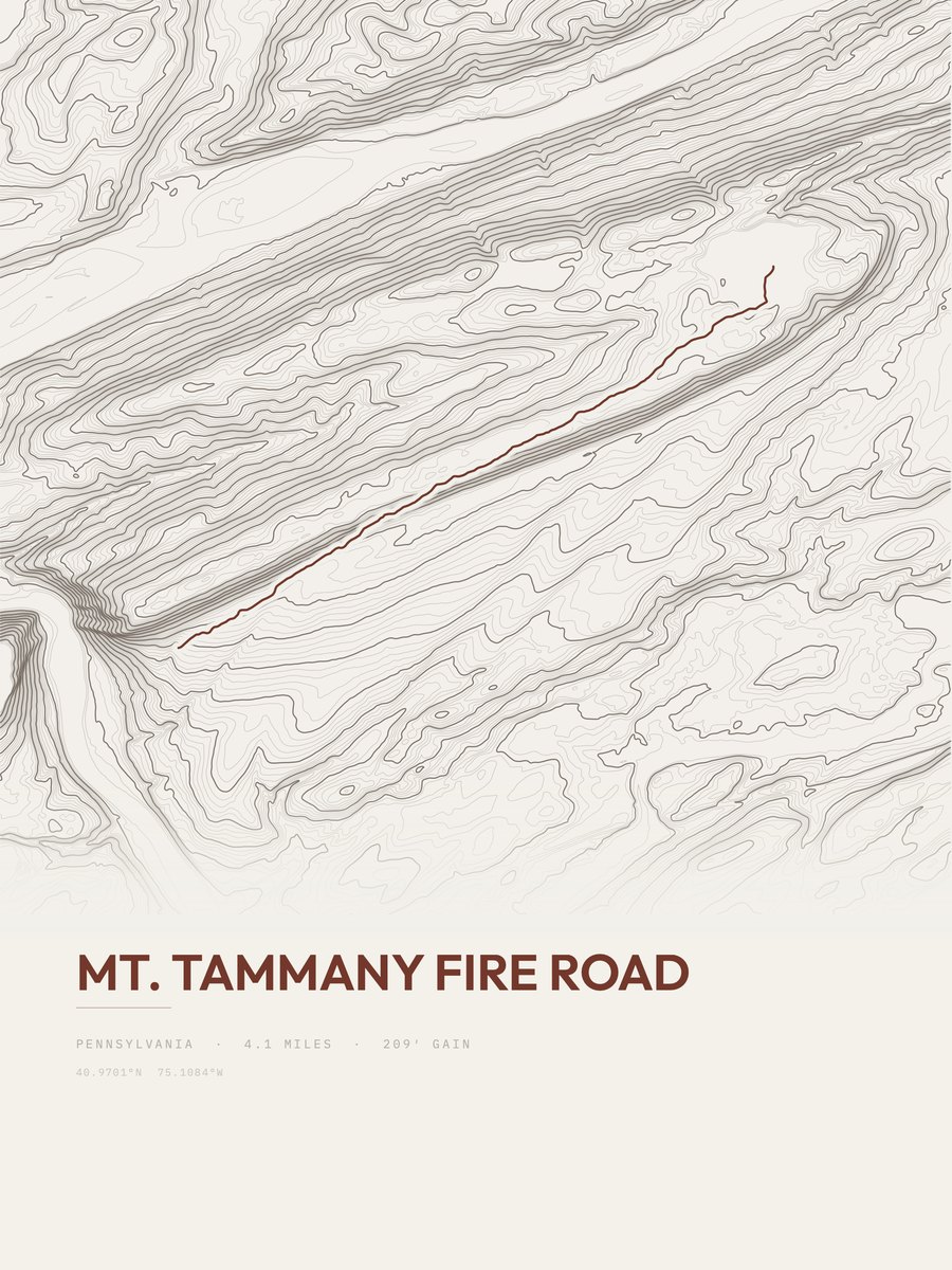 Mount Tammany Fire Road topographic trail print