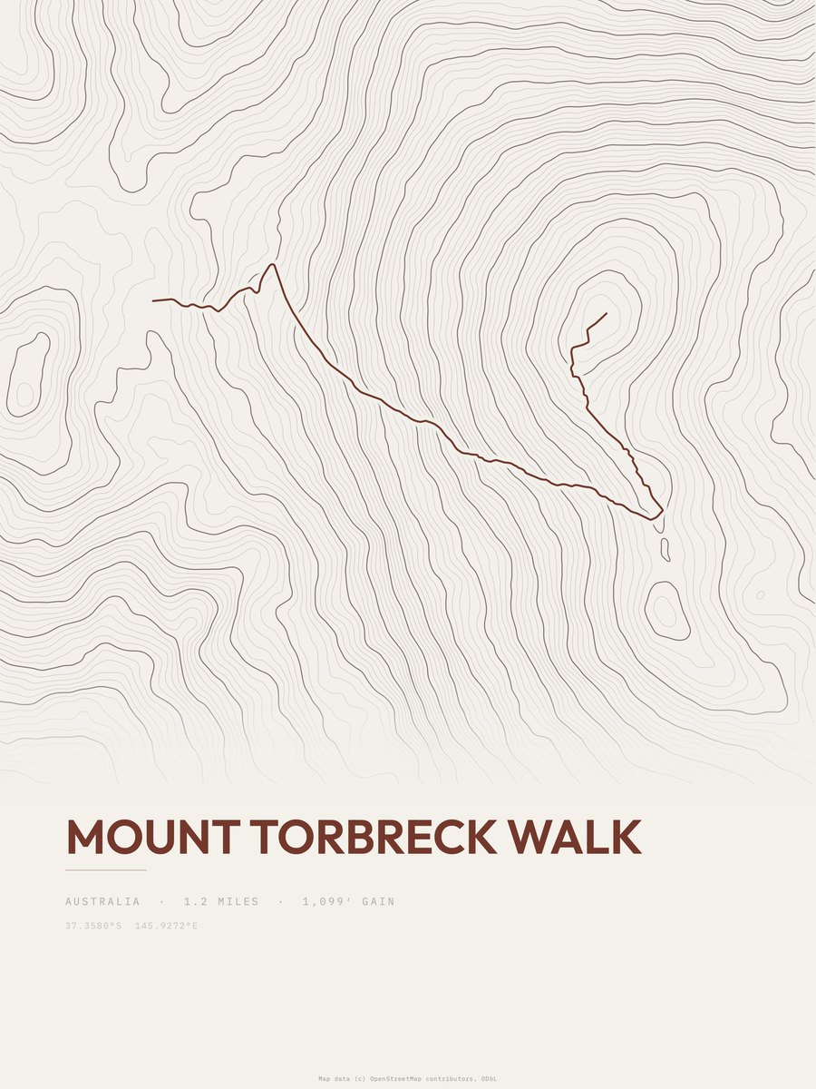 Mount Torbreck Walk topographic trail print