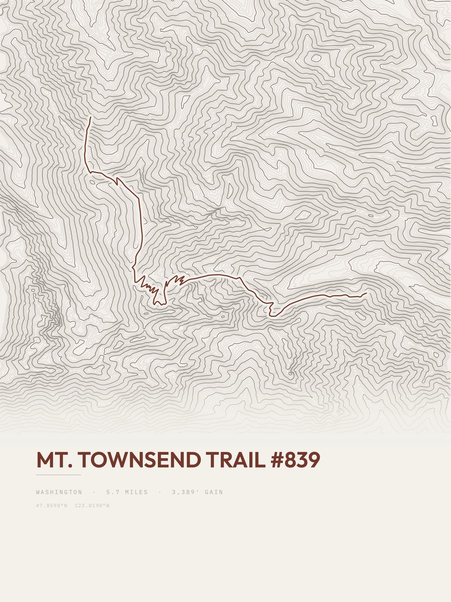 Mount Townsend Trail topographic trail print