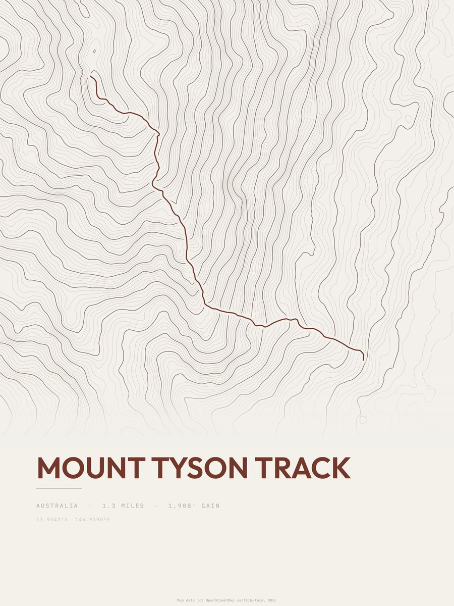 Mount Tyson Track topographic trail print