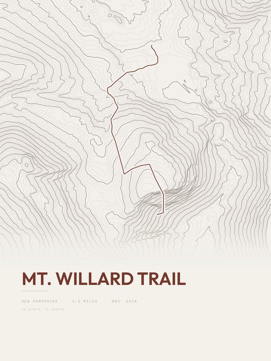 Mount Willard Trail topographic trail print