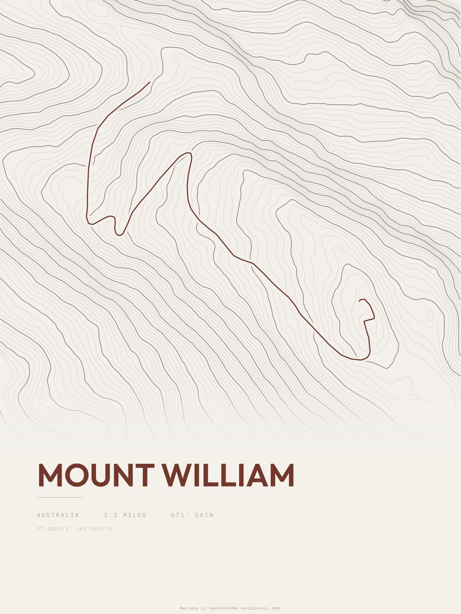 Mount William topographic trail print