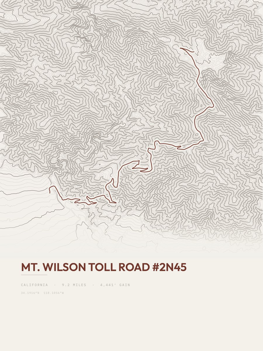 Mount Wilson Toll Road topographic trail print