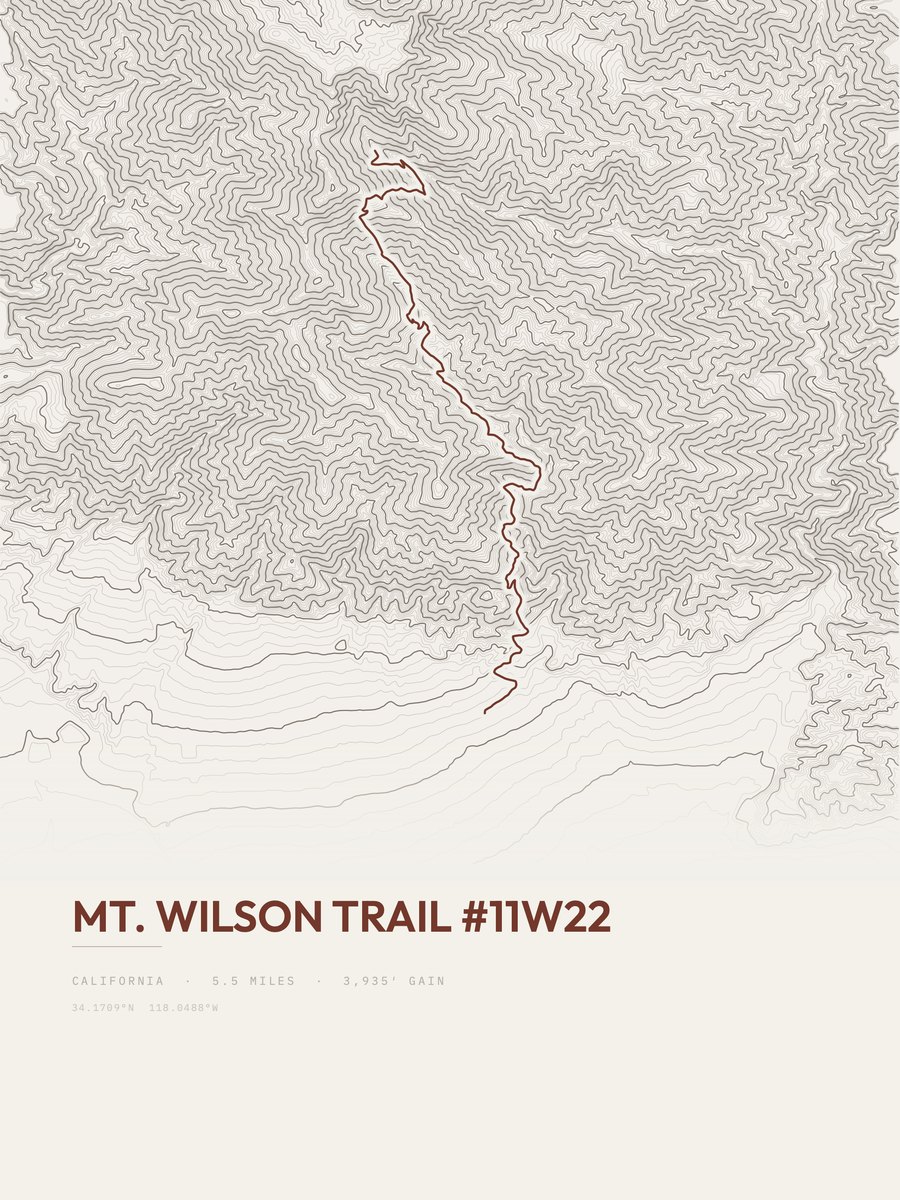 Mount Wilson Trail topographic trail print