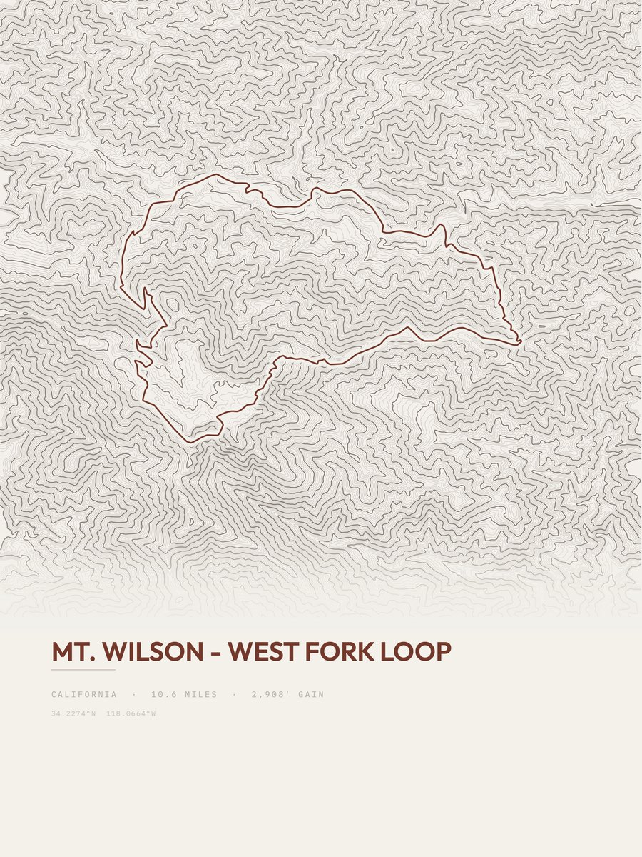 Mount Wilson - West Fork Loop topographic trail print