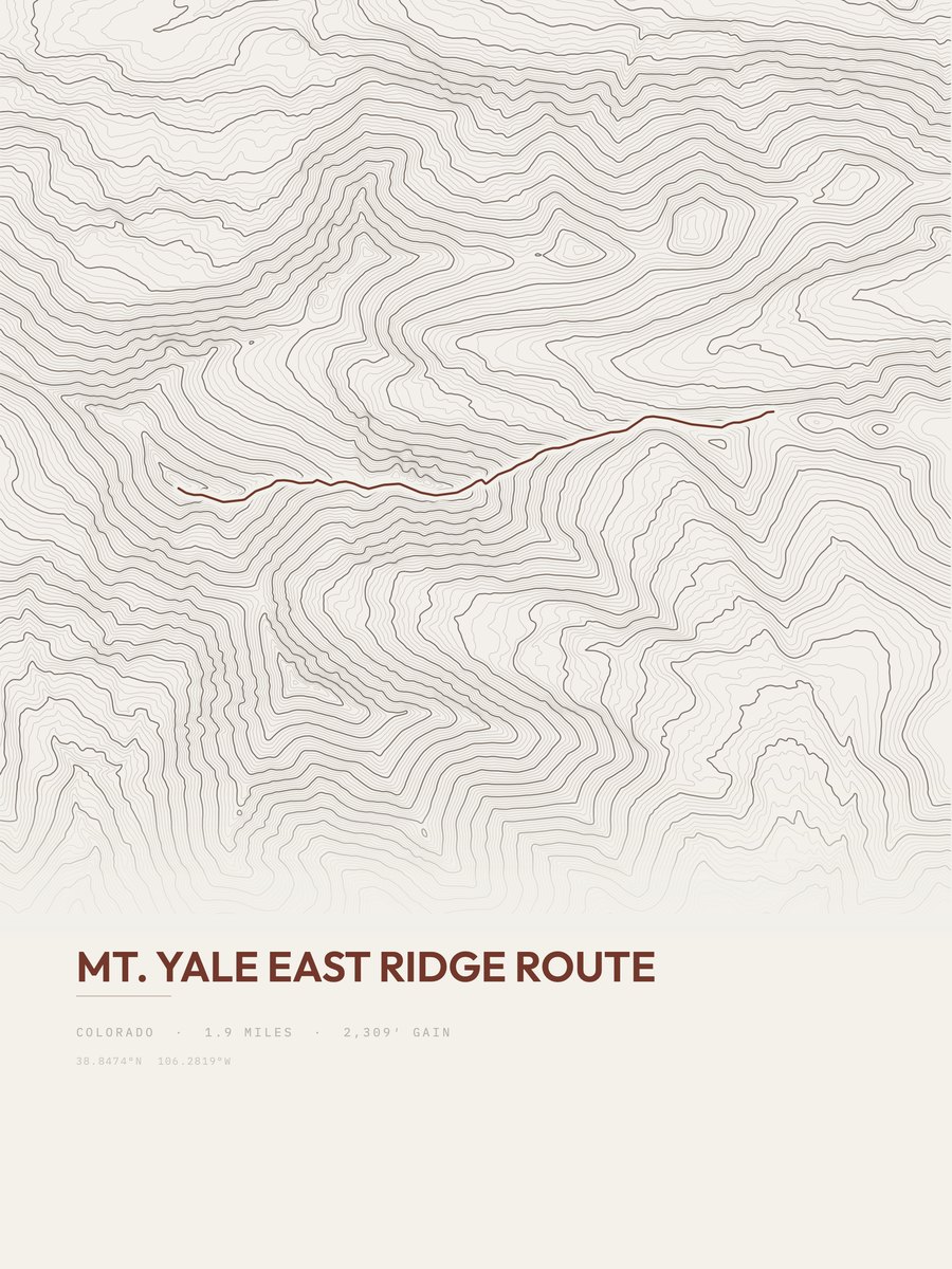 Mount Yale East Ridge Route topographic trail print