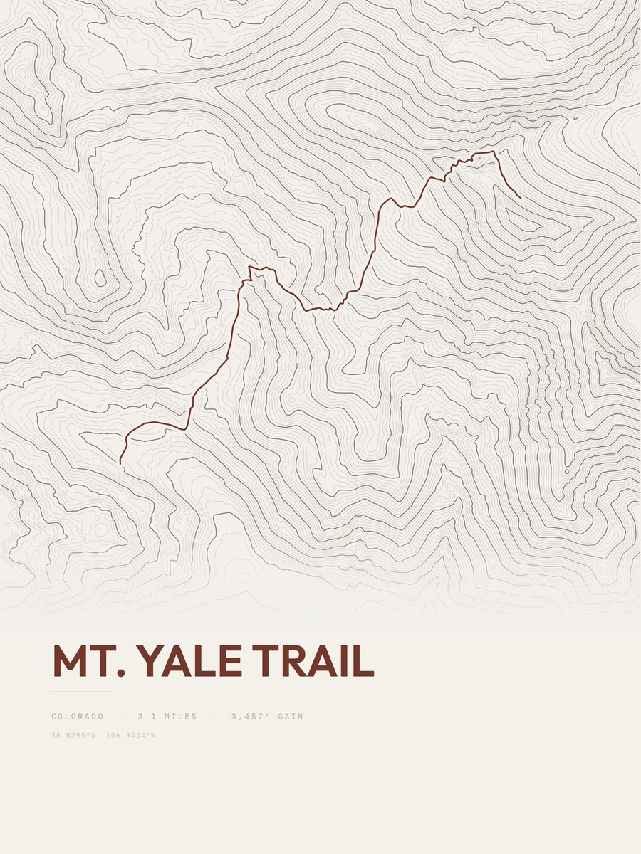 Mount Yale Trail topographic trail print