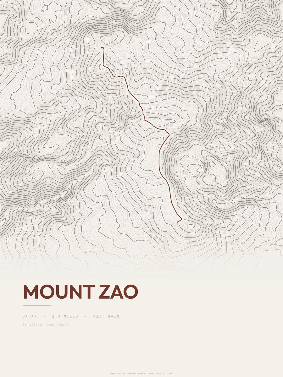 Mount Zao topographic trail print