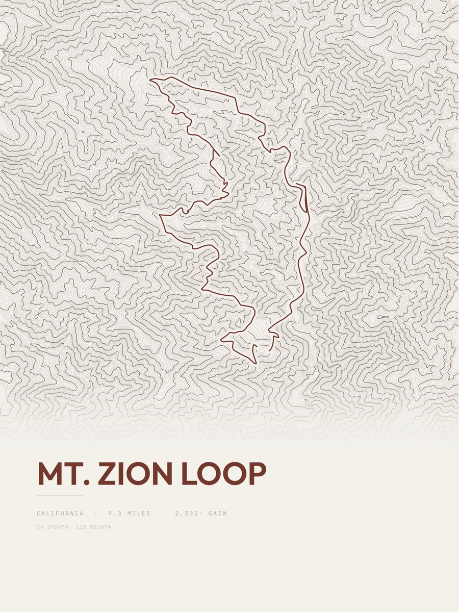 Mount Zion Loop topographic trail print