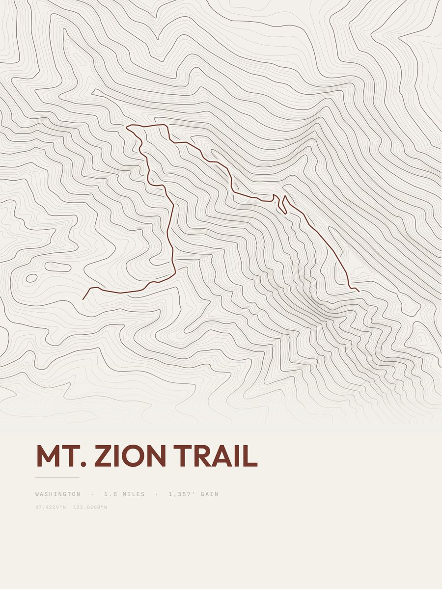 Mount Zion Trail topographic trail print