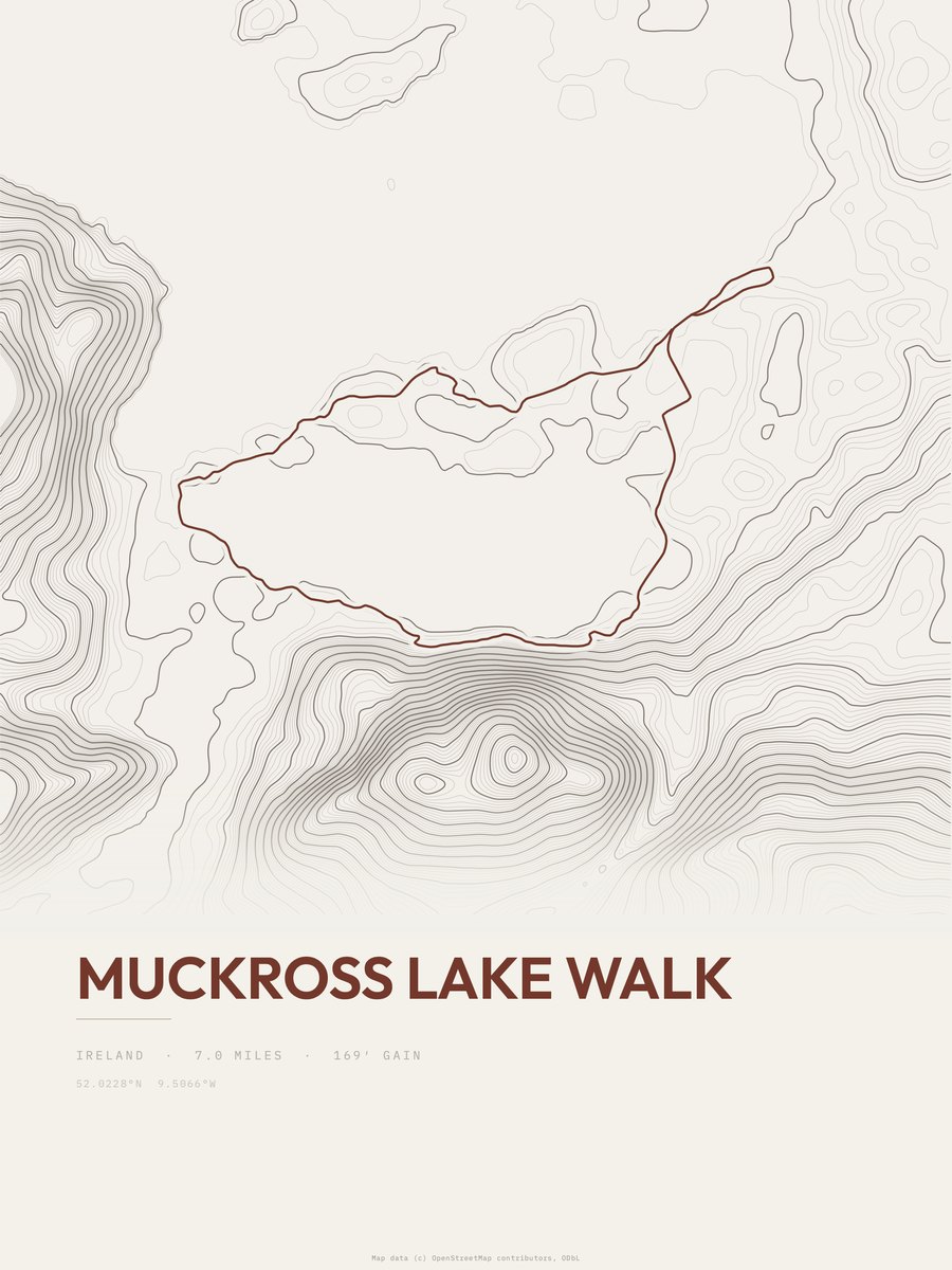 Muckross Lake Walk topographic trail print