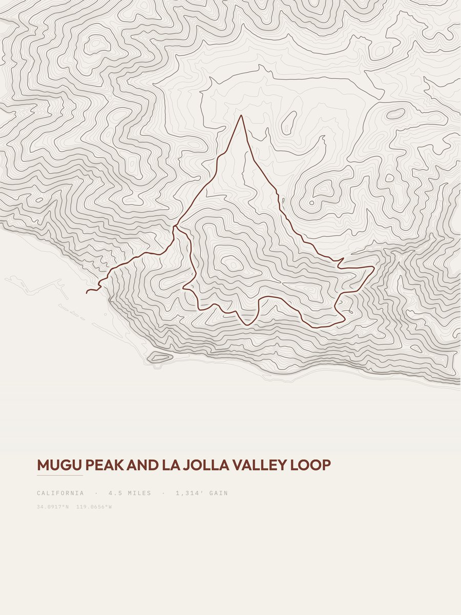 Mugu Peak and La Jolla Valley topographic trail print