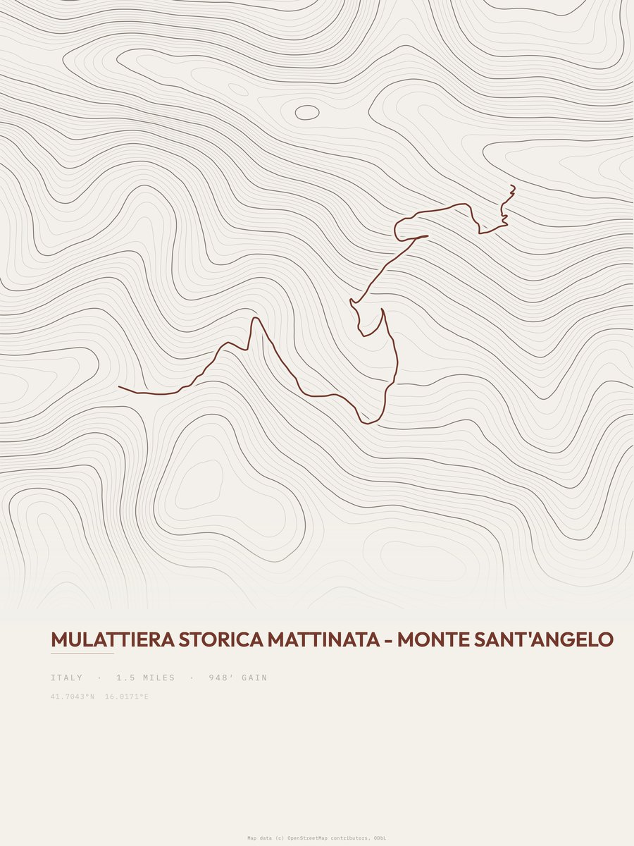 Mattinata to Monte Sant'Angelo topographic trail print